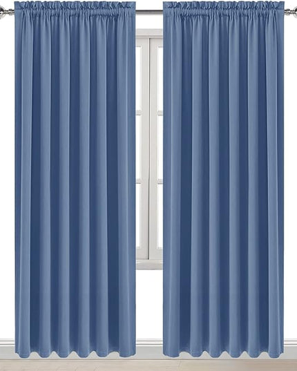 DWCN Blackout Curtains for Living Room Thermal Insulated, Energy Saving & Noise Reducing Bedroom Curtains, Dusty Blue, W 70x L 84 Inch, Set of 2 Rod Pocket Curtain Panels