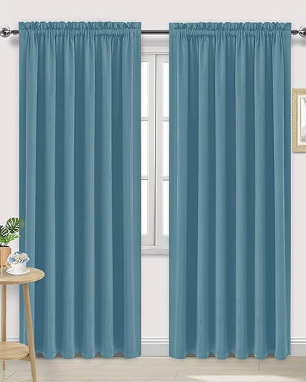 DWCN Blackout Curtains for Living Room Thermal Insulated, Energy Saving & Noise Reducing Bedroom Curtains, Stone Blue, W 60x L 84 Inch, Set of 2 Rod Pocket Curtain Panels