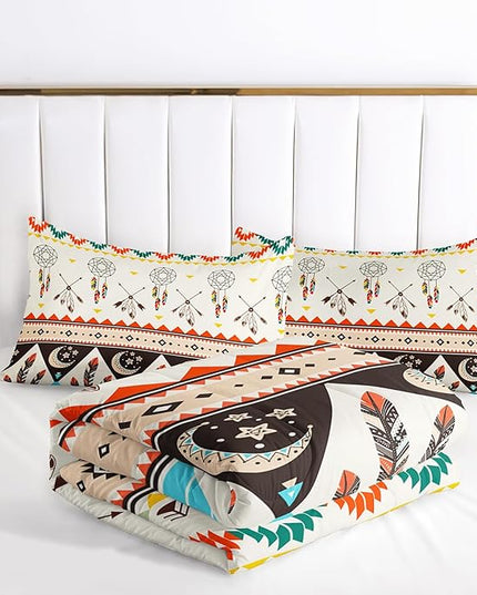 AILONEN Tribal Geometric Comforter Set Twin Size, Native American Dreamcatcher Bedding Set,American Indian Ethnic Geometric Seamless Pattern Duvet Set 3 Pieces, 1 Quilt and 2 Pillowcases