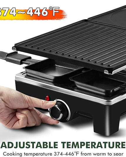 CUSIMAX Raclette Grill, Electric Grill, Reversible 2 in 1 Non-stick Grill & Griddle Plates, Portable Korean Grill with 8 Paddles & Shovels, Black New Model