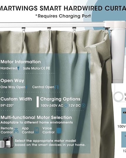 SmartWings Automatic Curtain Opener with Drapery, Motorized Vertical Blinds with Remote, Electric Closet Doors Sliding Panels Compatible with Alexa Google Homekit, 93% Blackout Light Khaki
