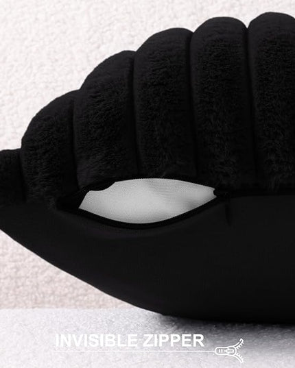 Pallene Faux Fur Plush Throw Pillow Covers 22x22 Set of 2, Luxury Soft Fluffy Striped Decorative Pillow Covers for Sofa, Couch, Living Room, Black
