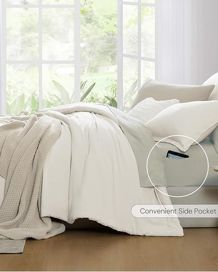 WRENSONGE King Comforter Set, 7 Pieces White Soft Bed in a Bag King with Fitted Sheet, Flat Sheet, 2 Pillow Shams, and 2 Pillowcases- Warm Bedding Set for All Season