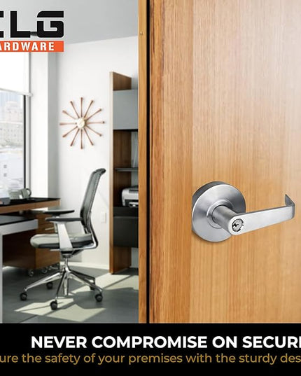 CLG HARDWARE Commercial Lever Door Lock - Heavy-Duty Locking Door Handle, Designer Door Handles, Cylindrical Lever Lock, Non-Handed Grade 2 Industrial Door Handle, 26D Satin Chrome, Passage/Closet