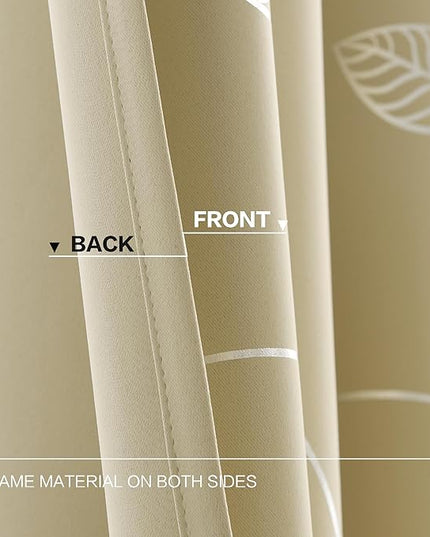 BUHUA Wave Silver Leaf Print Blackout Curtains for Living Room Darkening Curtains Light Blocking Curtains for Bedroom 66W×84L Beige 2 Panels
