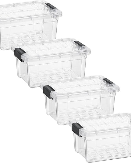 Superio Clear Storage Bins with Lids, Stackable Storage Box with Latches and Handles, Extra Small, 4 Pack 1.75 Quart