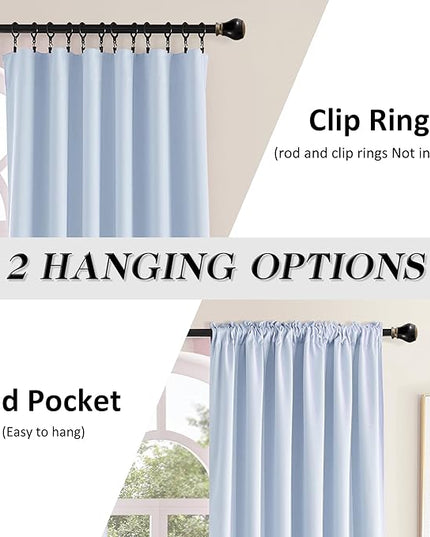 DONREN Extra Long 96 inches Length Curtains for Patio Door - Light Blue Room Darkening Thermal Insulated Curtain Panels (2 Pieces,52 inches Wide)