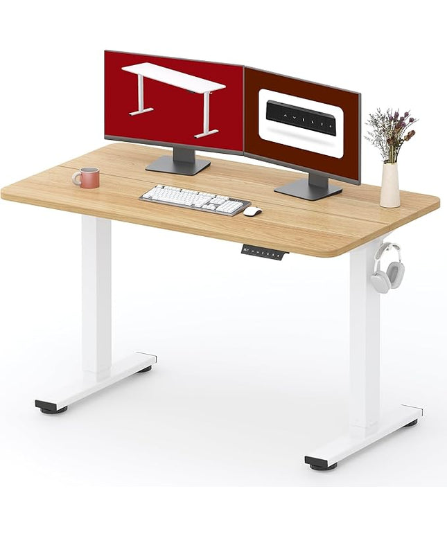 SANODESK Standing Desk Height Adjustable Electric Stand up Desk 48x24 Inches Sit Stand Home Office with Splice Board, White Frame/Maple Top