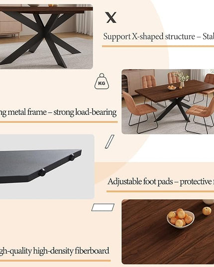 5-Piece Dining Table Set with 51"-67" Extendable Walnut Wood Table and 4 Brown PU Leather Chairs, Modern Rectangular Kitchen Table Set with Metal Legs, Space Saving Dining Room Furniture for 4
