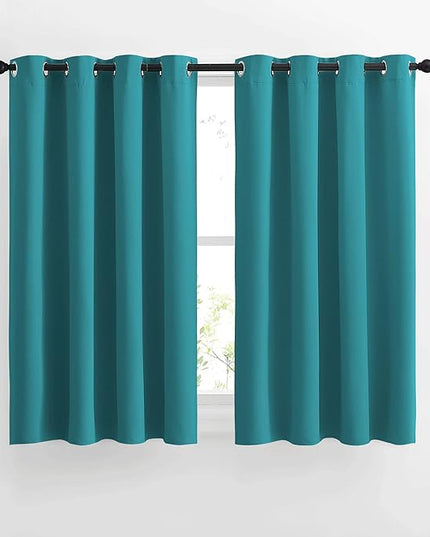 NICETOWN Blackout Curtains 54 inch Length for Bedroom - Grommet Thermal Insulated Solid Window Curtains for Kids Room/Home Office, Peacock Teal, W52 x L54, Set of 2