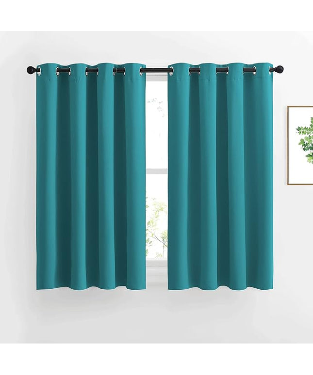 NICETOWN Blackout Curtains 54 inch Length for Bedroom - Grommet Thermal Insulated Solid Window Curtains for Kids Room/Home Office, Peacock Teal, W52 x L54, Set of 2