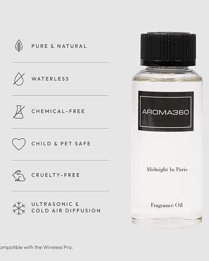 Aroma360 Diffuser Oil - Midnight in Paris - Aromatherapy Essential Fragrance Oil - Sandalwood, Warm Virginia Cedar & Beautiful Iris - 120ML 4.1 Fl oz