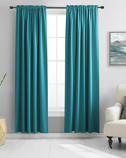 DONREN 84 Inch Teal Blackout Curtains for Craft Room - Thermal Insulated Room Darkening Rod Pocket Curtains(42 by 84 Inch,Set of 2 Panels)
