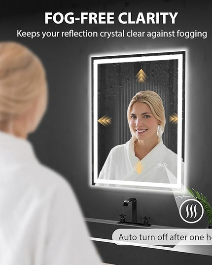 16x24 LED Bathroom Mirror with Lights, Lighted Bathroom Vanity Mirror for Wall, Anti-Fog, Dimmable, Backlit + Front Lit, Memory Function, Shatter-Proof, 3 Colors, Horizontal/Vertical