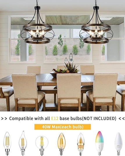 5-Light Farmhouse Chandelier, 17.72" Rustic Drum Dining Room Light Fixture, Bronze Chandeliers Hanging Pendant Lighting, Industrial Candle Chandeliers for Living Room Kitchen Entryway Bedroom