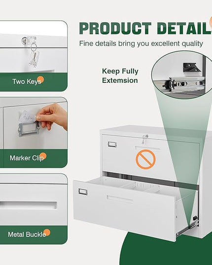 Letaya 2 Drawer Metal Filing Organization Office Cabinets with Lock,Lateral File Cabinets for Home Office Hanging Files Letter/Legal/F4/A4 Size (2 Drawer-White)