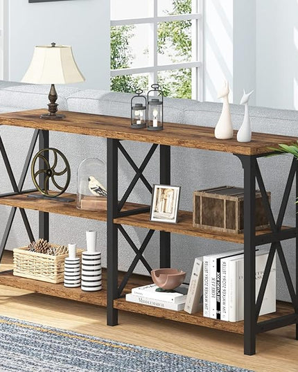 IBF Rustic Console Table for Entryway, Farmhouse Wood Sofa Table with Storage, Industrial Open Entry Table for Hallway, Modern Foyer Tables Behind Couch Shelf for Home Living Room, Rustic Brown, 55 In