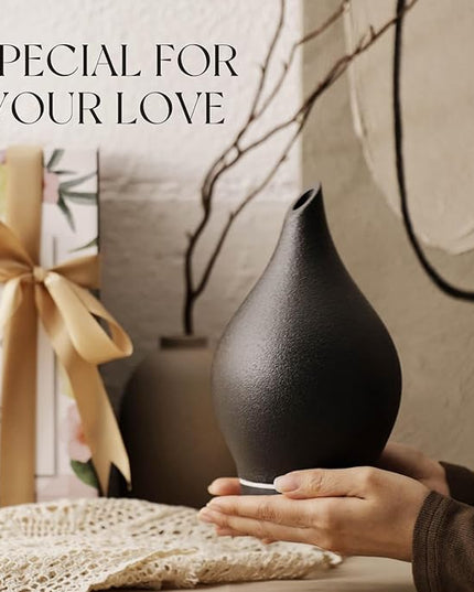 Porseme 150ml Essential Oil Diffuser Ceramic Color Changing Aroma Air Diffusers Aromatherapy Ultrasonic Cool Mist Humidifier 6 Running Hours for Spa Office Sleeping Yoga (Black Ceramic)