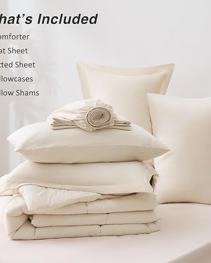 Love's cabin California King Comforter Set Beige, 7 Pieces California King Bed in a Bag, All Season Bedding Sets with 1 Comforter, 1 Flat Sheet, 1 Fitted Sheet, 2 Pillowcase and 2 Pillow Sham