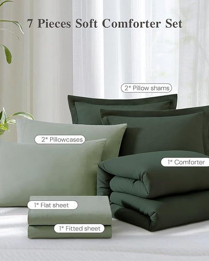WRENSONGE King Comforter Set, 7 Pieces Deep Forest Soft Bed in a Bag King with Fitted Sheet, Flat Sheet, 2 Pillow Shams, and 2 Pillowcases- Warm Bedding Set for All Season