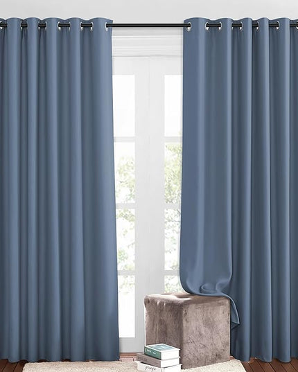 NICETOWN Blackout Living Room Curtains Extra Wide, Triple Weave Grommet Top Thermal Insulated Window Treatment Light Blocking Panels for Patio/Porch (Stone Blue, W80 x L84, Set of 2)