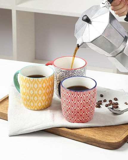 Selamica 10 OZ Coffee Mugs Set of 4, Small Coffee Cups Ceramic with Handle, Coffee Mug for Cappuccino Latte Cocoa Milk Tea, Dishwasher Microwave Safe, Assorted Colors