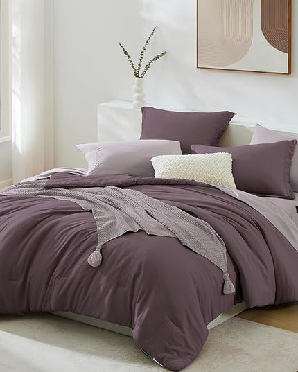 WRENSONGE Full Size Comforter Set- 7 Pieces Artic Plum Bed in a Bag Full Size Comforter with Fitted Sheet, Flat Sheet, 2 Pillow Shams, 2 Pillowcases, Warm Bedding Sets for All Season