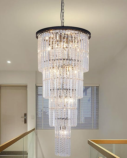 Large Chandelier for High Ceiling Black Ceiling Lighting Fixture Modern Dining Room Chandeliers for Foyer Entryway Living Room H49’’