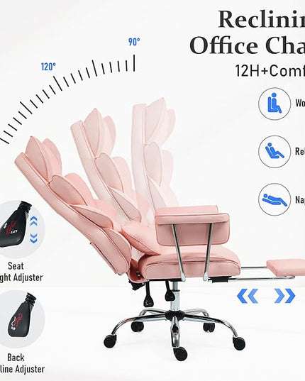 DYHOME 500 lbs Reclining Massage Office Chair with Foot Rest, Executive Home Office Chairs for Heavy People, High Back Computer Desk Chair, Pocket Spring Cushion, Big and Tall Ergonomic Chair,Pink
