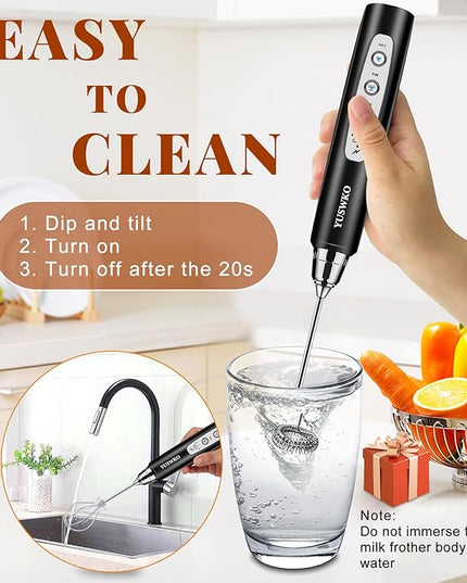 YUSWKO Milk Frother Handheld for Coffee with Stand, Rechargeable Drink Mixer with 3 Heads 3 Speeds Electric Coffee Frother Whisk, Gift for Many Occasions and Festival