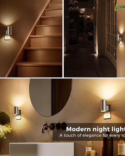 L LOHAS LED Night Light, Automatic Night Lights Plug into Wall, 2 Pack Nightlights With Light Sensor, 3000K Soft White 0-100LM Dimmable Modern Nightlight for Kids Bedroom Hallway