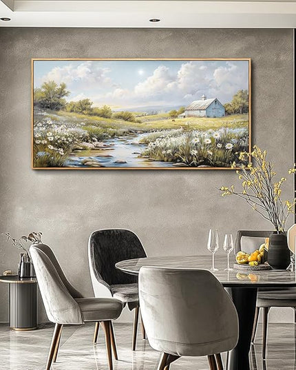 PHAOHUAXM Wood Framed Wall Art For Living Room Large Canvas Wall Decor For Bedroom Flower Watercolour Painting Office Decor Countryside Scenery Wall Picture Printing Artwork Home Decor 20x40 In