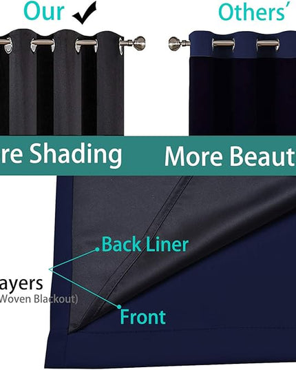 Yakamok 100% Blackout Curtains with Black Lined Thermal Insulated Room Darkening Curtains for Living Room(52Wx96L, Navy Blue, 2 Panels)
