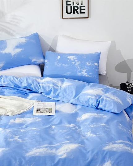 CLOTHKNOW Blue White Sky Full Size Comforter Sets 3Pcs Blue Bedding Comforter Sets Blue Comforter Light Blue Comforter with 2 Pillowcases
