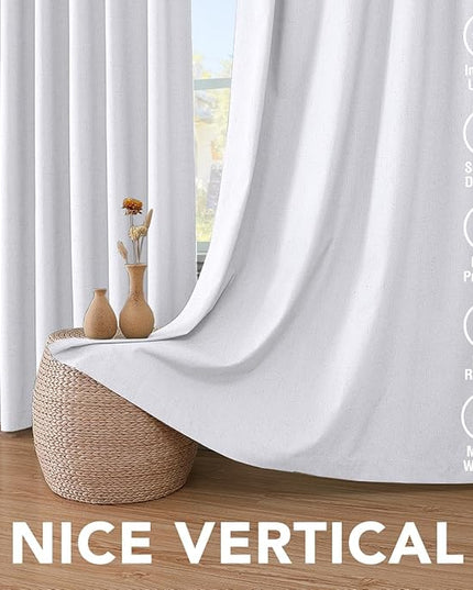 H.VERSAILTEX 108 inch Curtains, Linen Blackout Curtains 100% Absolutely Blackout, Thermal Insulated Textured Linen Look Curtain Draperies Anti-Rust Grommet, 2 Panels Bright White