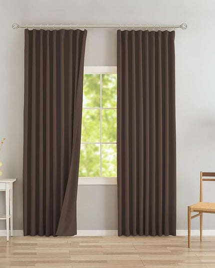DONREN Brown Pinch Pleated Blackout Curtains with Hooks - 120 inch Length Room Darkening Thermal Insulated Window Curtain Panels Ceiling to Floor for Living Room 2 Panel 40" Wx120 L
