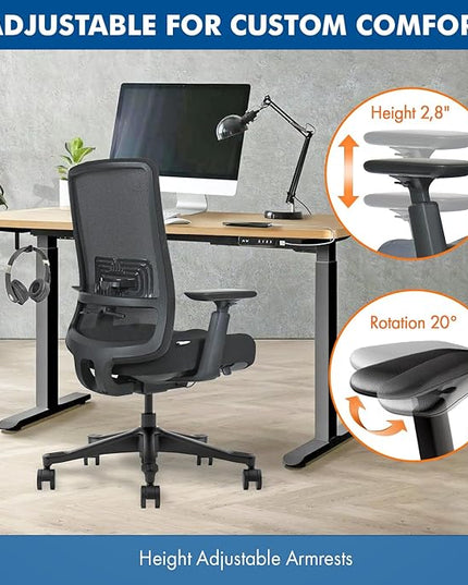 Mesh Office Chair – Ergonomic Office Chair with Lumbar Support, Adjustable 3D Arms & Soft Seat – Holds Up to 330lbs (Black)