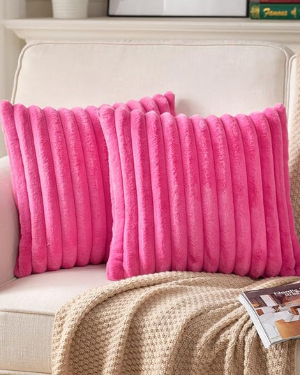 DEELAND Pack of 2,Double-Sided Faux Fur Plush Decorative Throw Pillow Covers Fuzzy Striped Soft Pillowcase Cushion Covers for Sofa Couch Bedroom