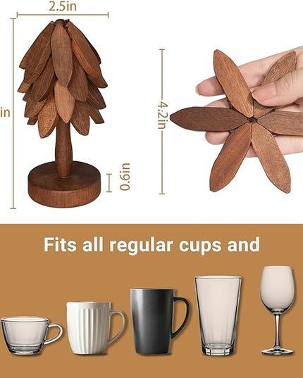 Yuoyar Coasters, Wooden Tree-Shaped Sapeli Wood Drink Coasters Set for Coffee Table, Kitchen Table Decor