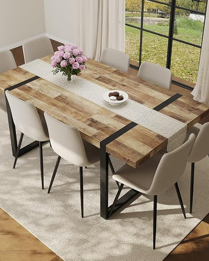 FURNITO Wood Dining Table Set for 8, 71" Large Rectangular Kitchen & Dining Room Table with 8 PU Leather Chairs, Modern Farmhouse Dining Set for Home, Living Room, Office, or Conference Room