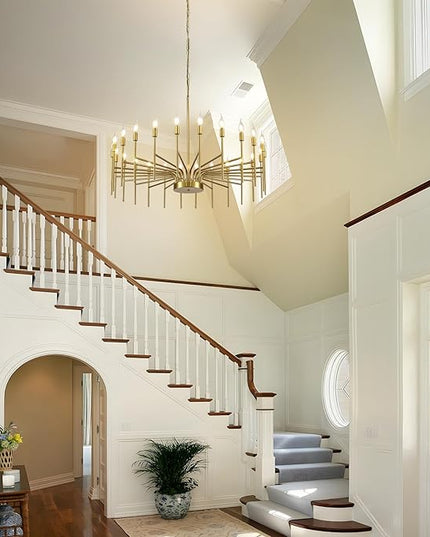 Gold Chandelier 24 Light Large Modern Farmhouse Chandeliers for Dining Room Light Fixture, 40" Round Candle Large Chandeliers for High Ceilings Living Room Foyer Entryway