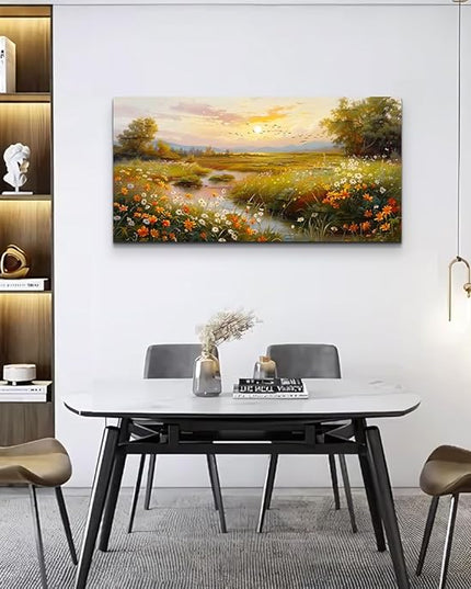 ERQINHUA Large Wall Art For Living Room Canvas Wall Decor For Bedroom Flower landscape Watercolour Painting Office Decoration Countryside Sunrise Scenery Wall Picture Printed Art Home Decor 24"X48"