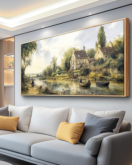 ERQINHUA Wall Art For Living Room Large Canvas Wall Decor For Bedroom Vintage Watercolour Painting Office Decoration Countryside Scenery Home Decor Wall Picture Ready To Hang 24x48 In Wood Framed