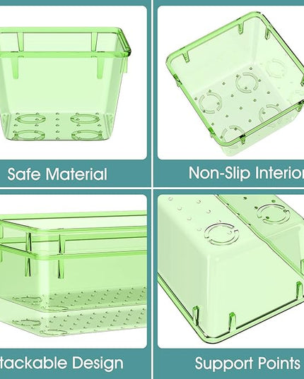 WOWBOX 25 PCS Plastic Drawer Organizer Set, 4 Sizes Desk Drawer Divider Organizers and Storage Bins for Makeup, Jewelry, Gadgets for Kitchen, Bedroom, Bathroom, Office, Clear Green