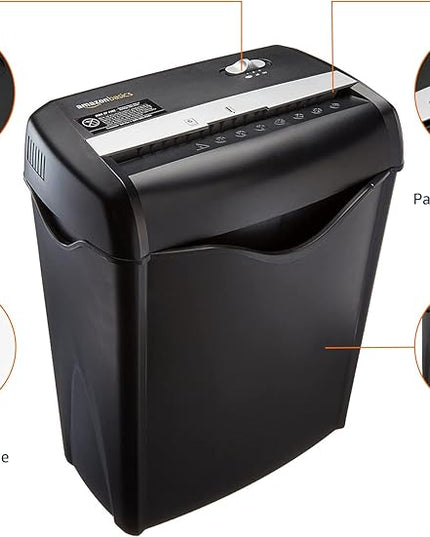 Amazon Basics 6 Sheet Cross Cut Paper and Credit Card Home Office Shredder with 3.8 Gallon Bin, Black