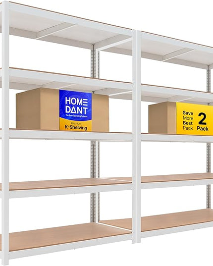HOMEDANT House 5 Tier Laminated Metal Shelving Unit Adjustable Storage Utility Rack Heavy Duty Shelves Organization Multipurpose Shelf Kitchen Garage Pantry Closet (2, (XL Deep) 48.1" W, White)
