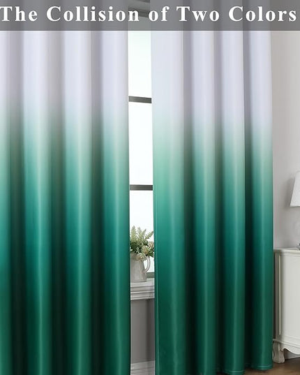 Estelar Textiler Green and Greyish White Blackout Ombre Curtains for Bedroom 108 inches Long, Light Blocking Thermal Insulated Grommet Window Curtains & Drapes for Living Room,52x108 inch,2 Panels