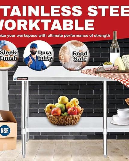 DuraSteel 24x84 Stainless Steel Work Table - NSF Commercial Prep Metal Table - Outdoor Pizza Oven Stand w/Under Shelf - Kitchen Island Laundry Utility Garage Microwave Stand Large Rolling Storage Cart