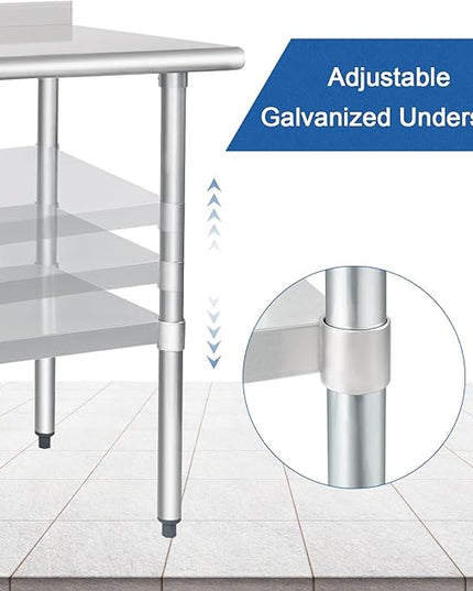 HARDURA Stainless Steel Table Prep & Work Table 24 x 36 Inches NSF Heavy Duty Commercial with Undershelf and Backsplash for Restaurant Kitchen Home and Hotel