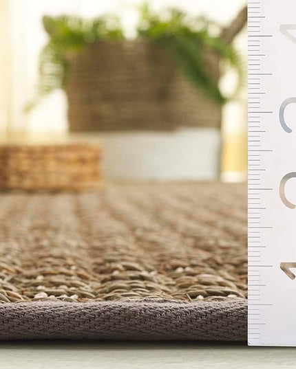 SAFAVIEH Area Rug 3' Round - Natural Fiber Collection - Natural & Grey, Seagrass, Basketweave Pattern with Border (NF114P)